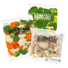 Bloemkool-, broccoliroosjes of wortel-bloemkool-broccoli mix